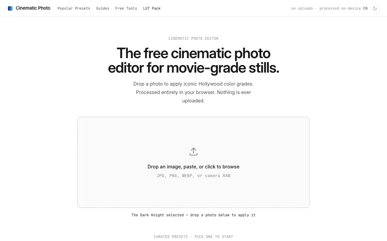 Cinematic Photo homepage preview