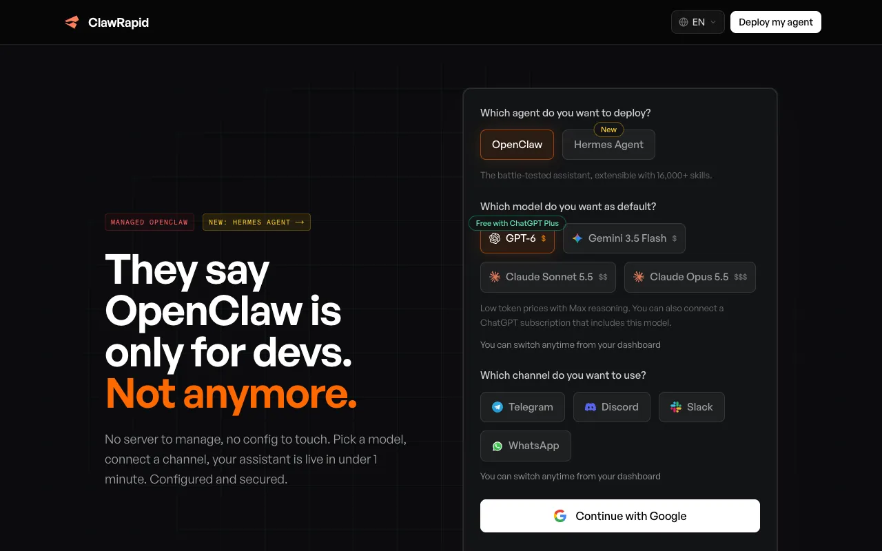 ClawRapid homepage preview