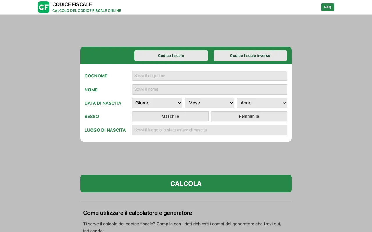 CodiceFiscale.com homepage preview