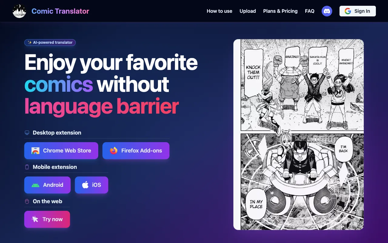 Comic Translator homepage preview
