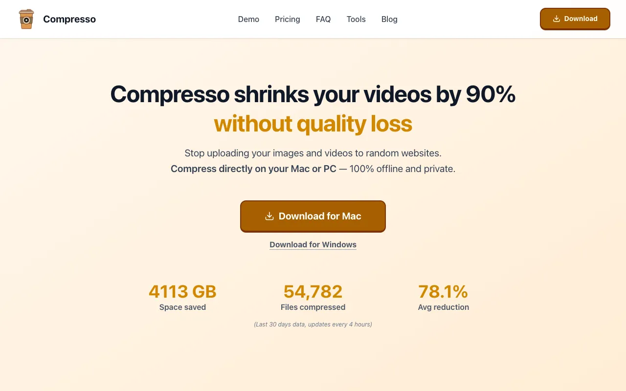 Compresso homepage preview