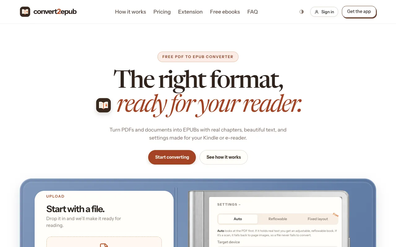 Convert2EPUB homepage preview