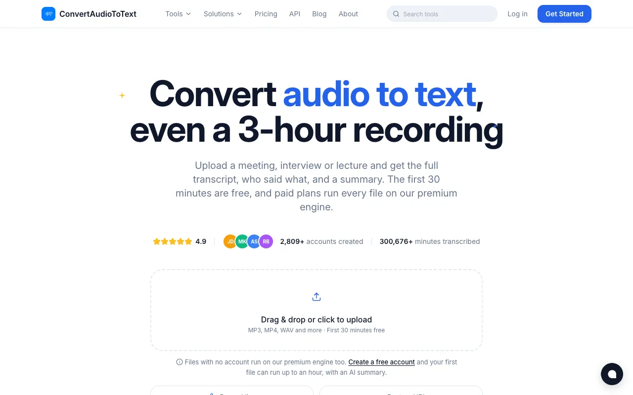 ConvertAudioToText homepage preview