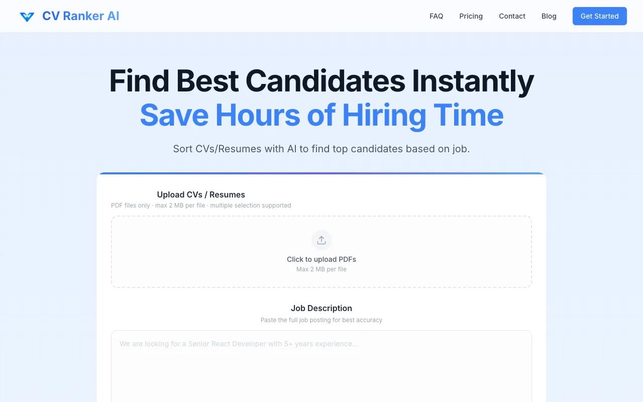 CV Ranker AI homepage preview
