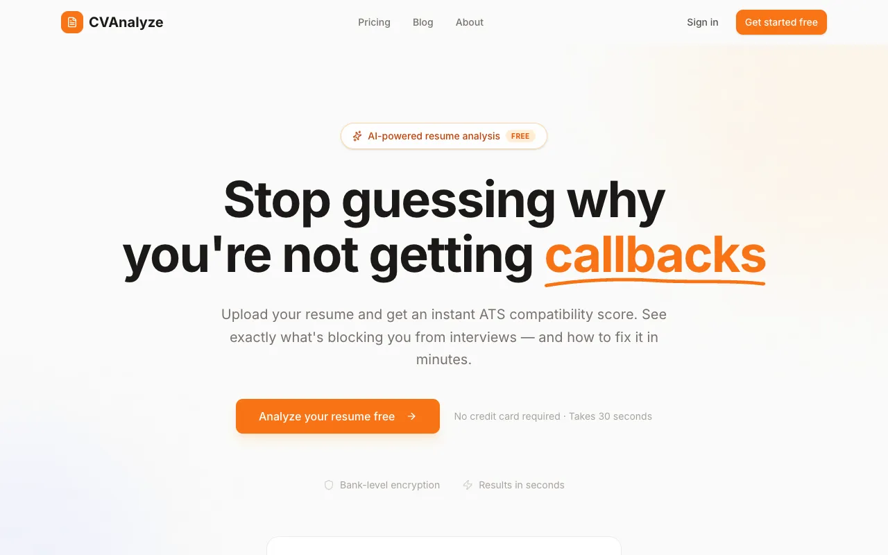 CVAnalyze homepage preview