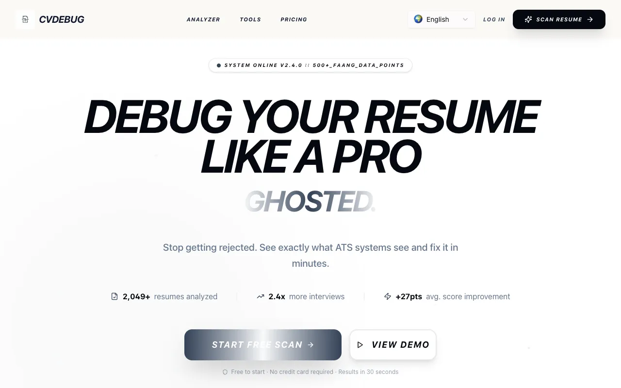 CVDebug homepage preview
