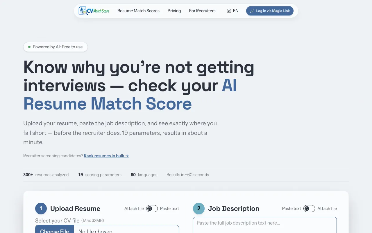 cvmatchscore.com homepage preview