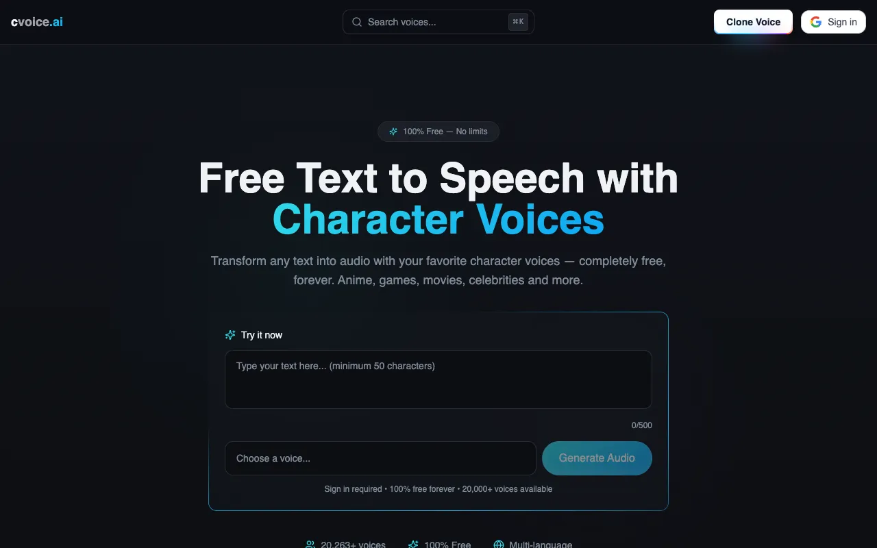 cvoice.ai homepage preview