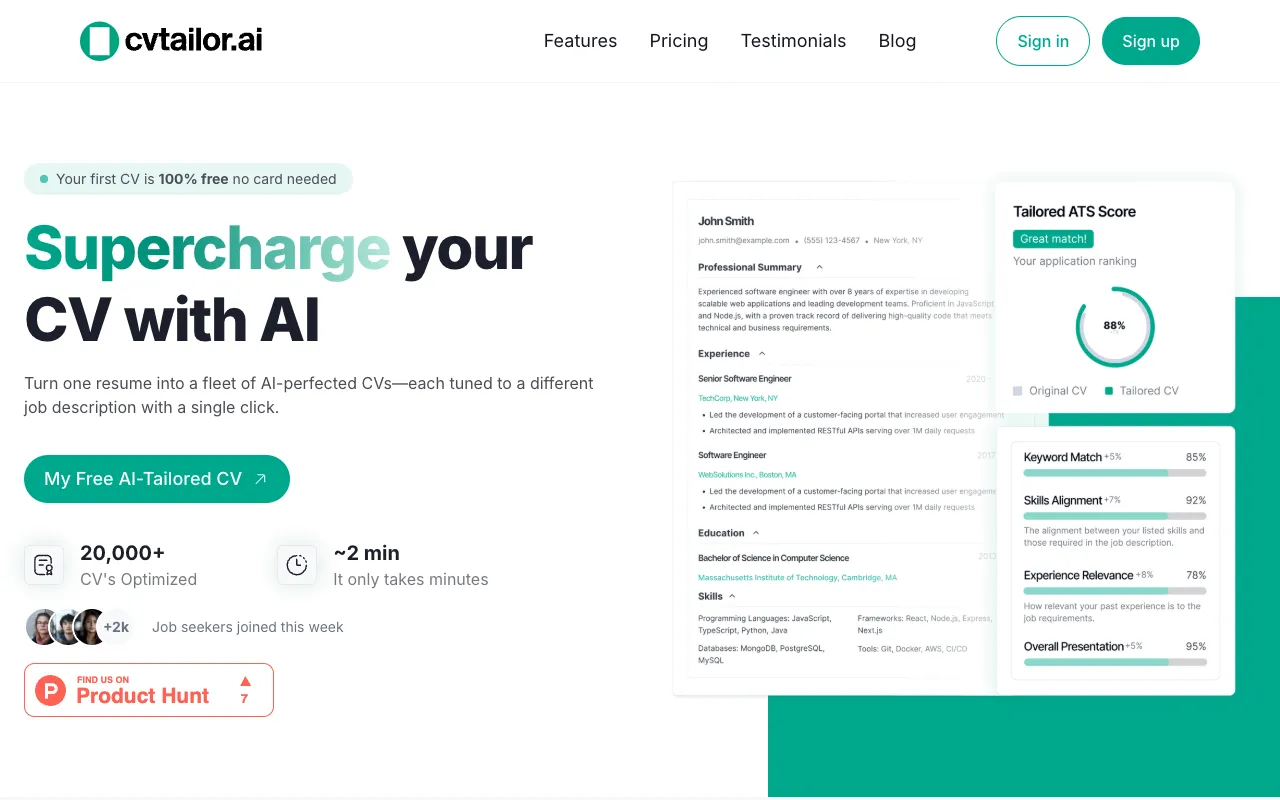cvtailor.ai 官网预览