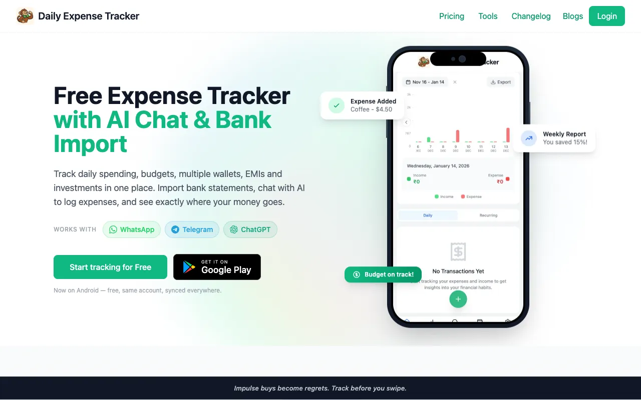 Daily Expense Tracker homepage preview