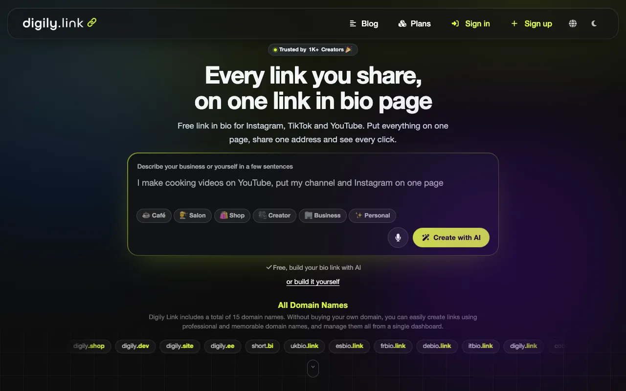 Digily Link homepage preview