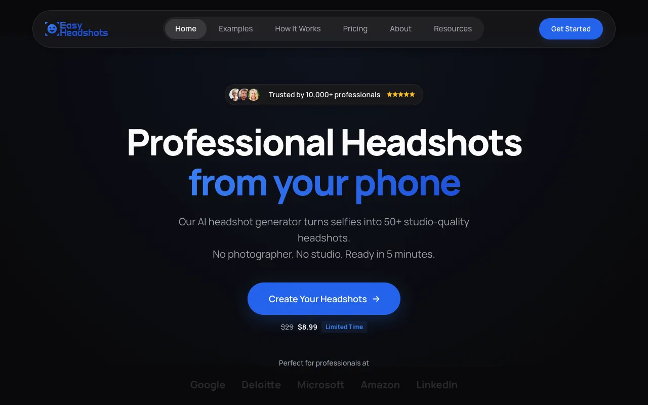easyheadshots ai homepage preview