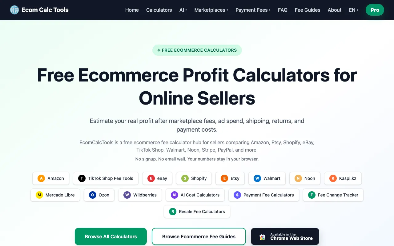 Ecom Calc Tools homepage preview