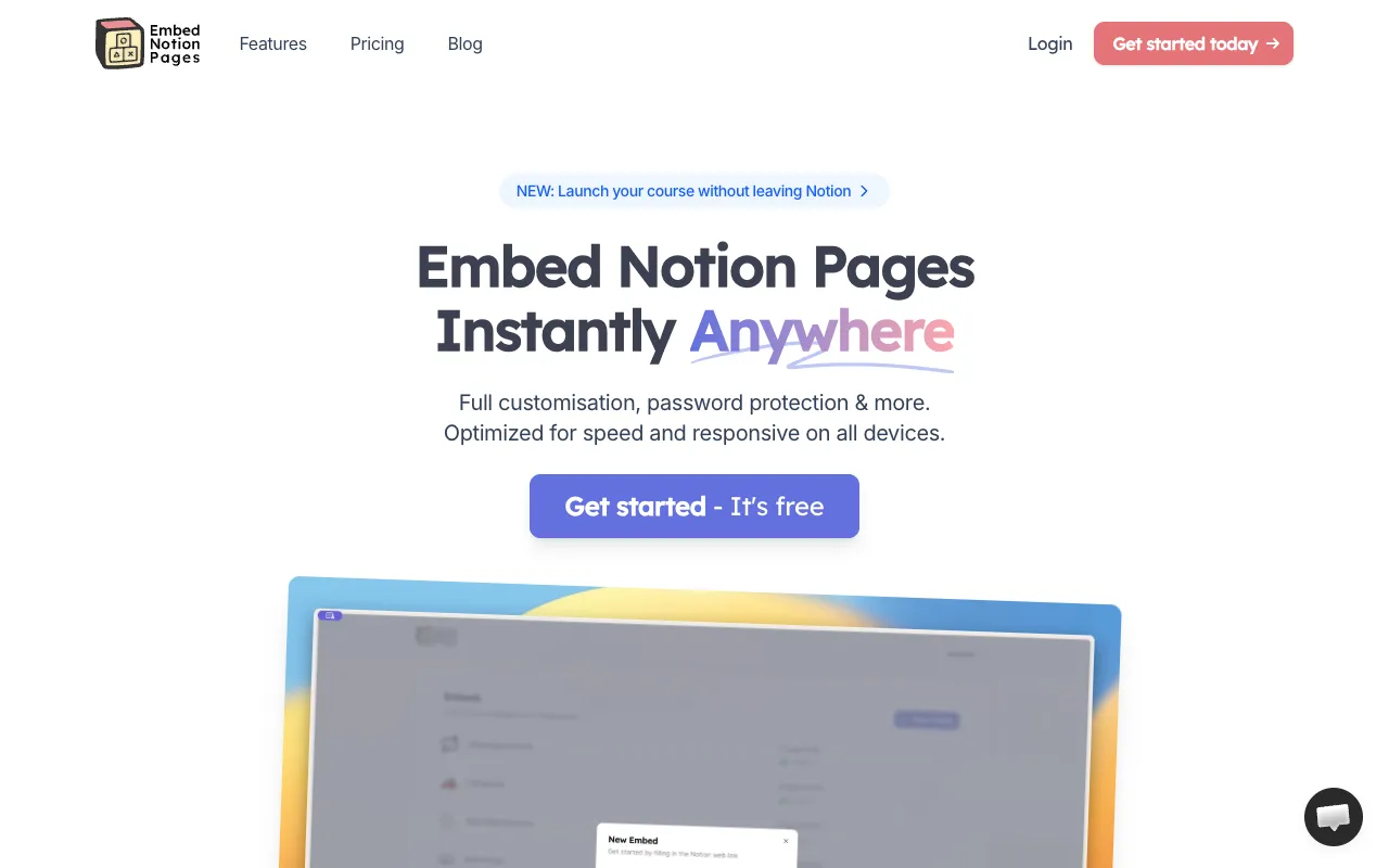 Embed Notion Pages homepage preview