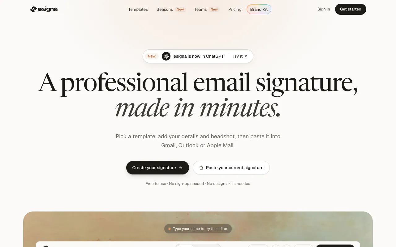 esigna homepage preview