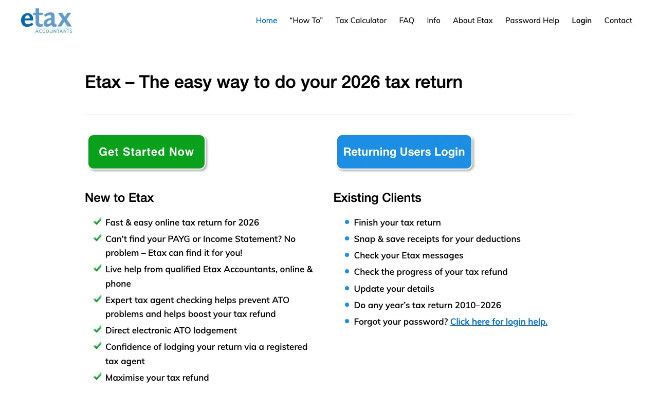 Etax homepage preview