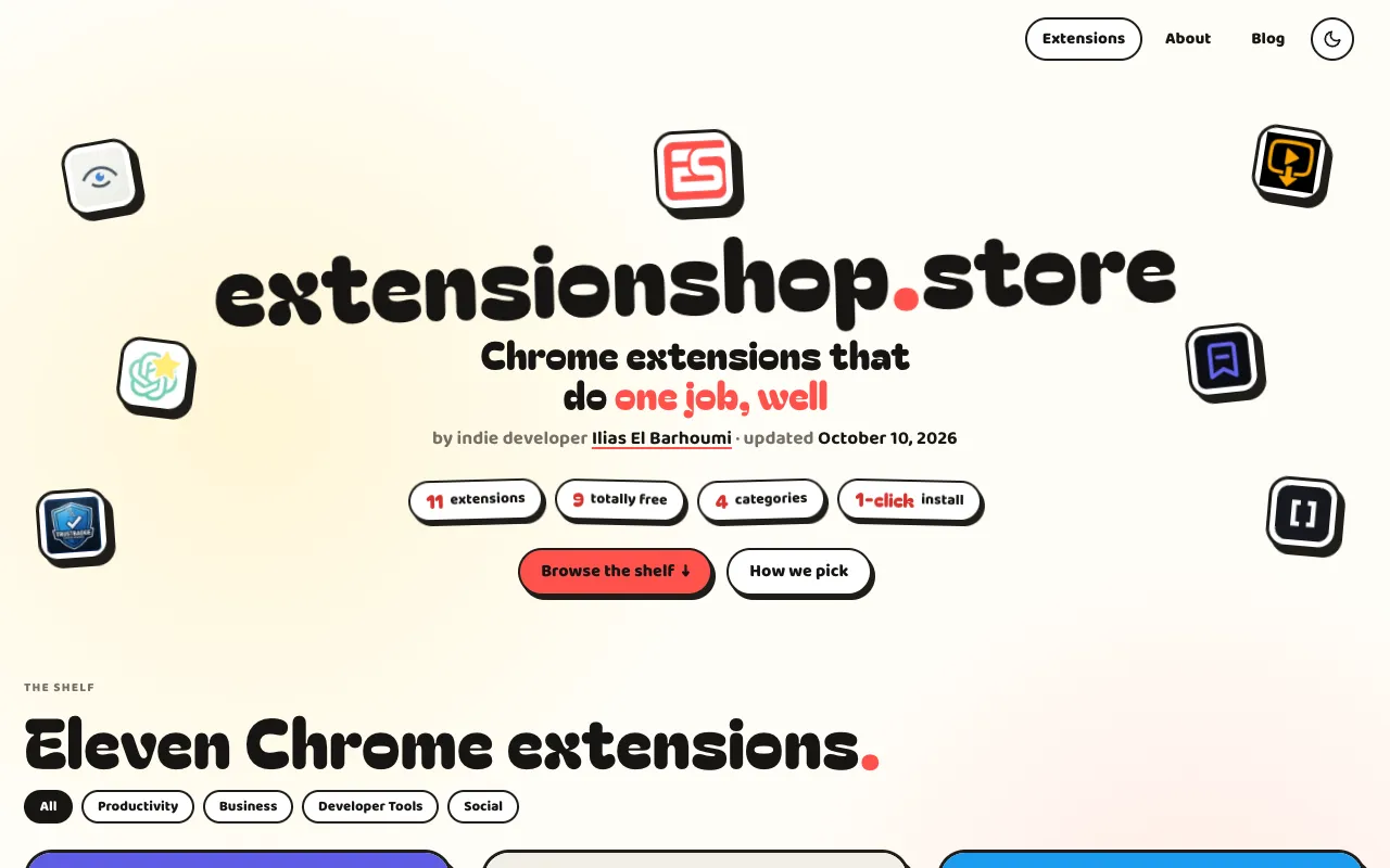 ExtensionShop homepage preview