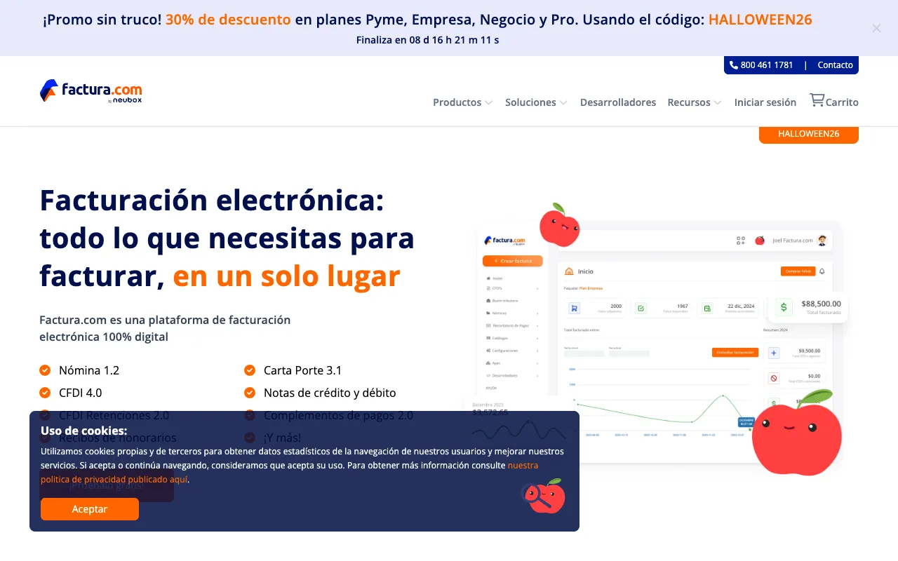 Factura.com homepage preview