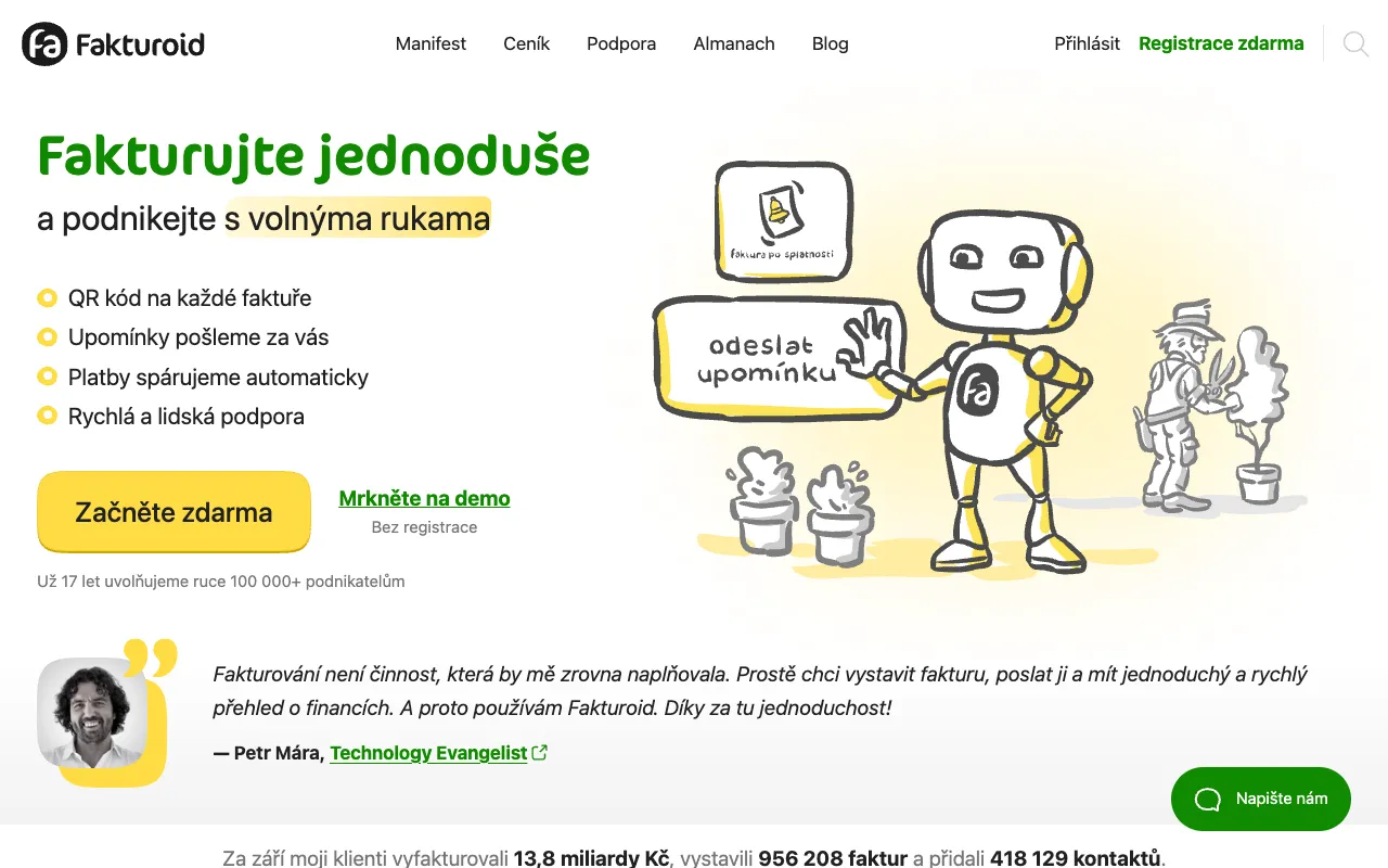 Fakturoid homepage preview