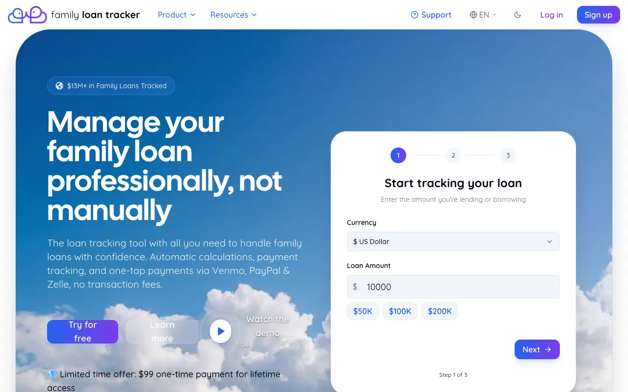 Family Loan Tracker homepage preview