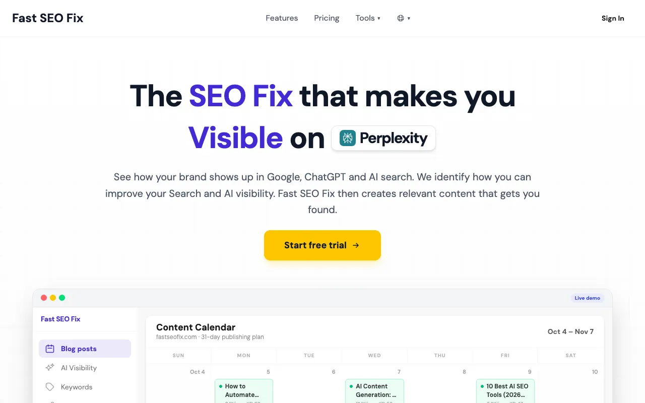 Fast SEO Fix homepage preview