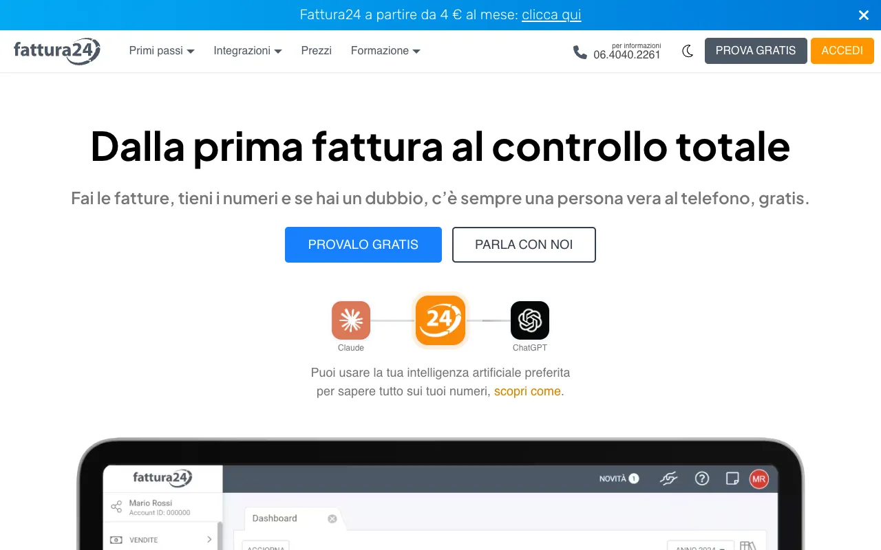 Fattura24 homepage preview