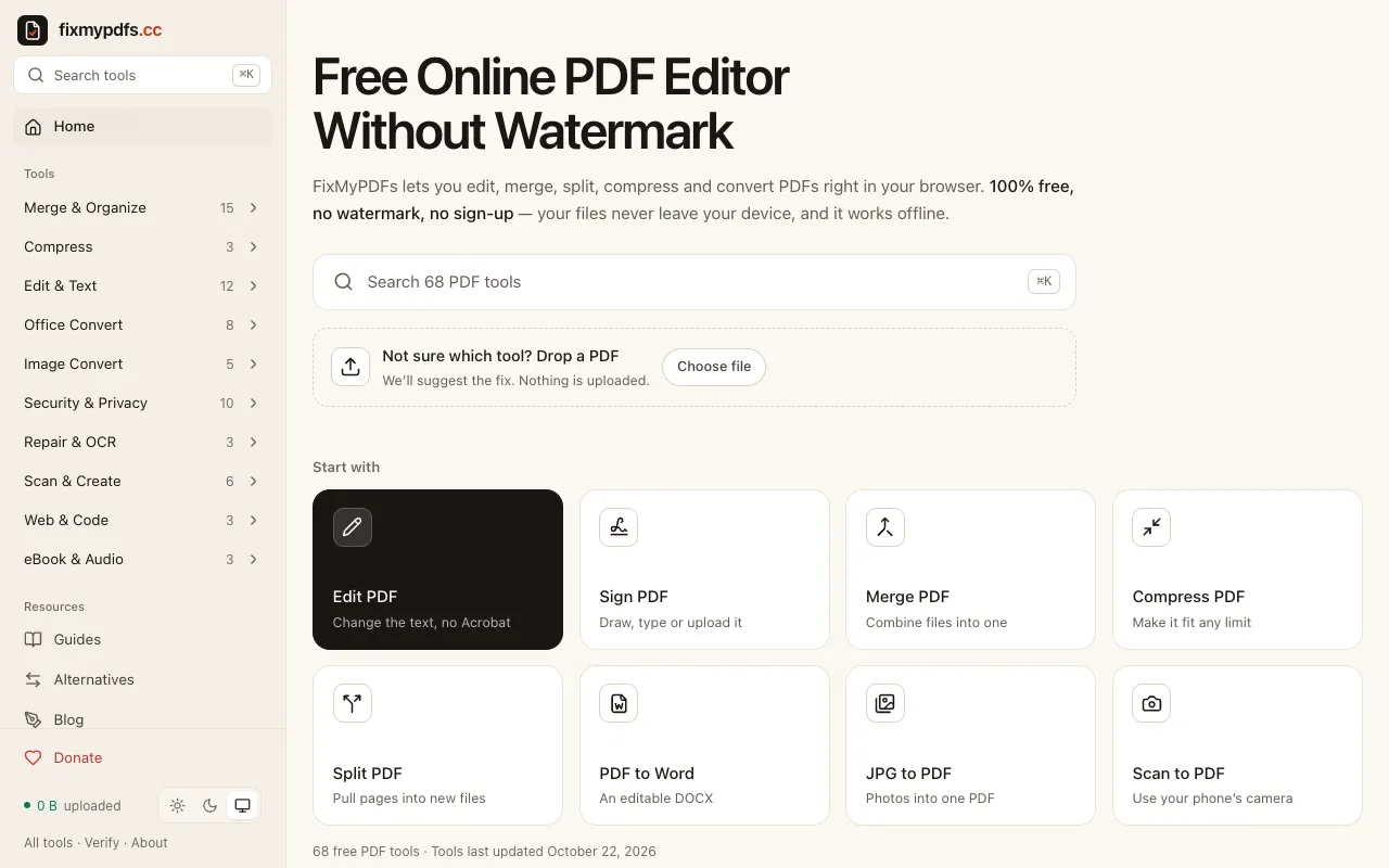 FixMyPDFs homepage preview