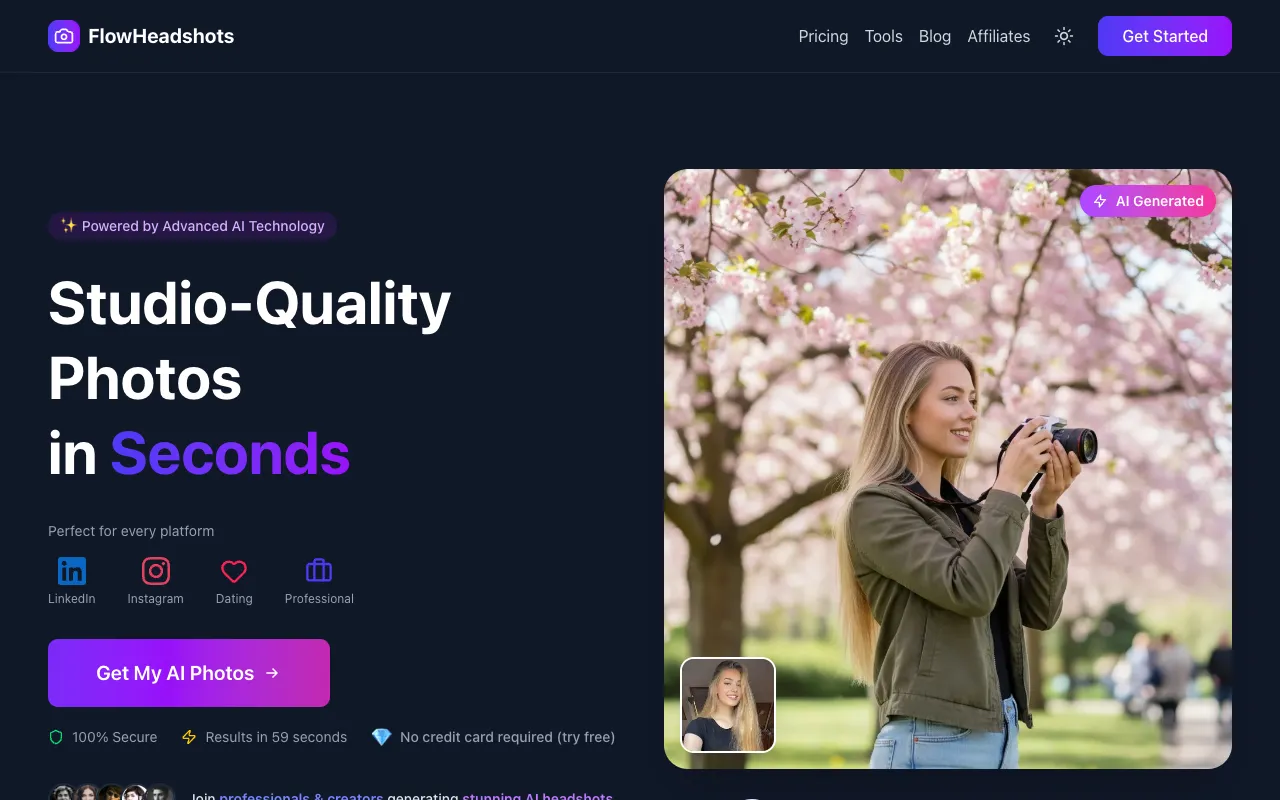 FlowHeadshots homepage preview