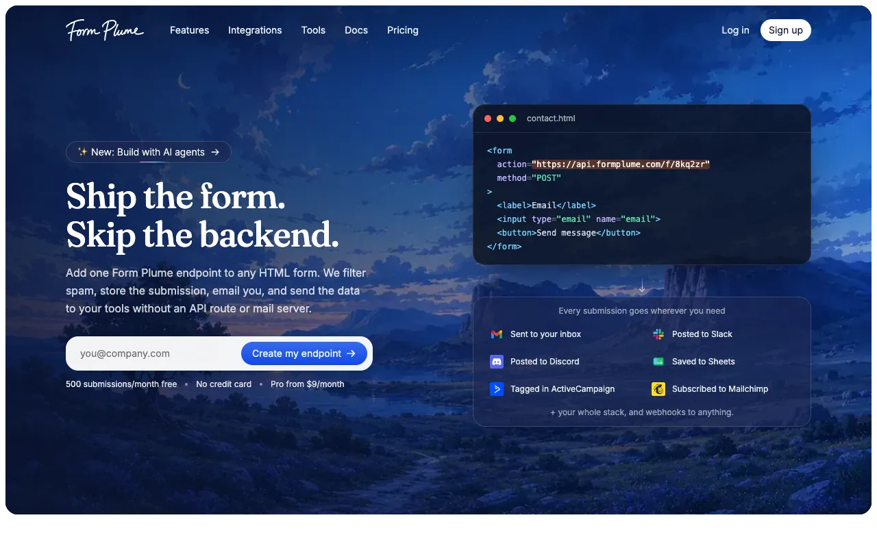 Form Plume homepage preview