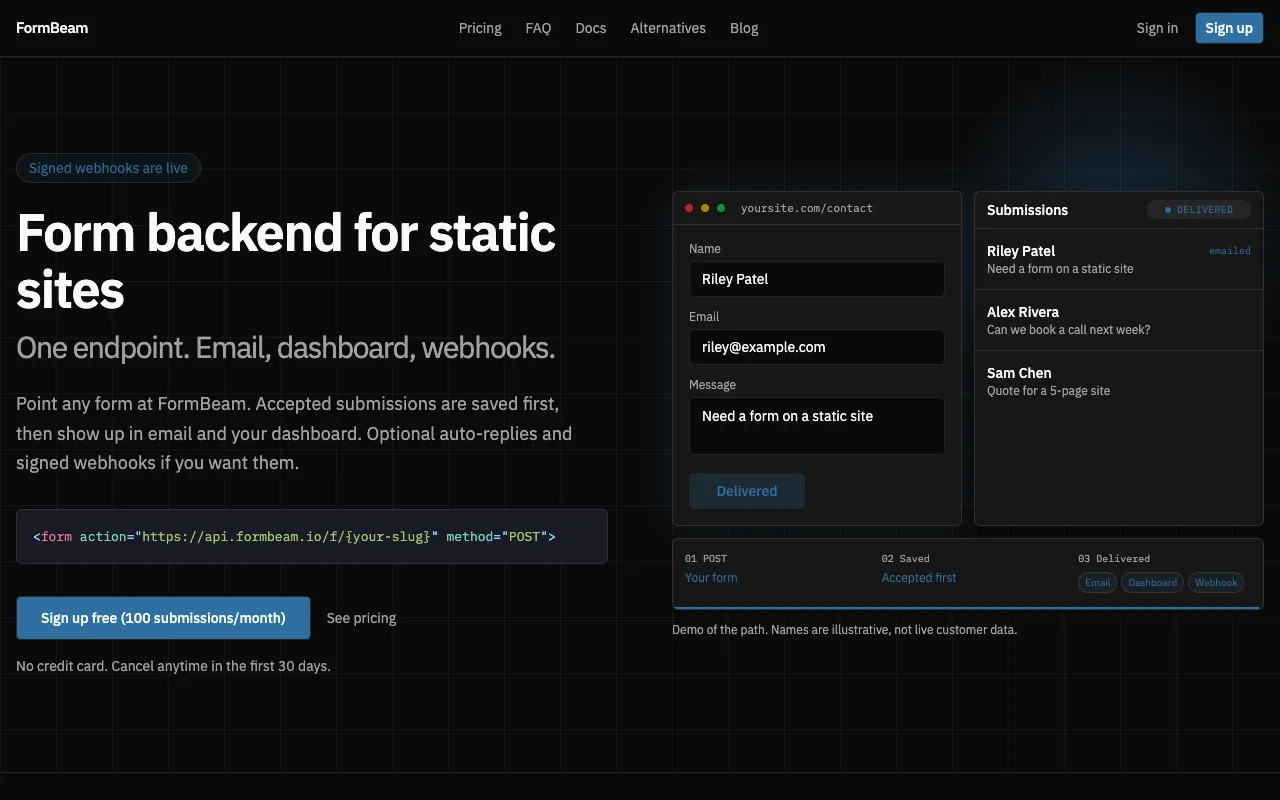 FormBeam homepage preview