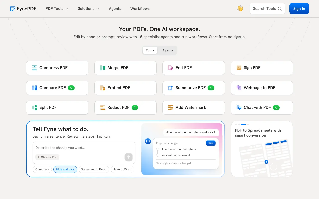FynePDF homepage preview