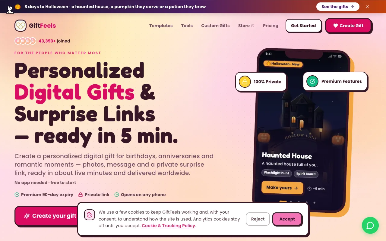 GiftFeels homepage preview