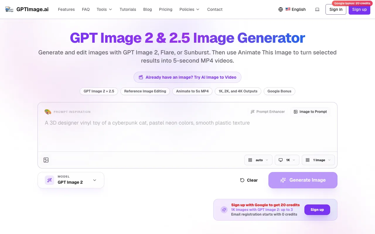 GPTImage.ai homepage preview