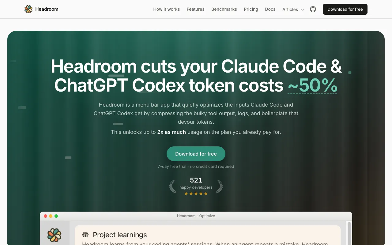 Headroom homepage preview