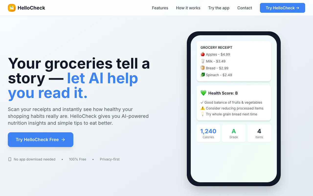 HelloCheck homepage preview