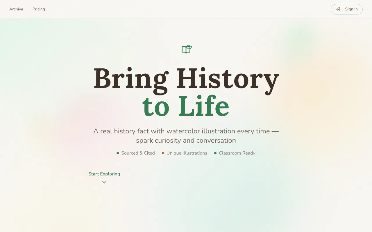 HistoryFactGenerator.xyz homepage preview