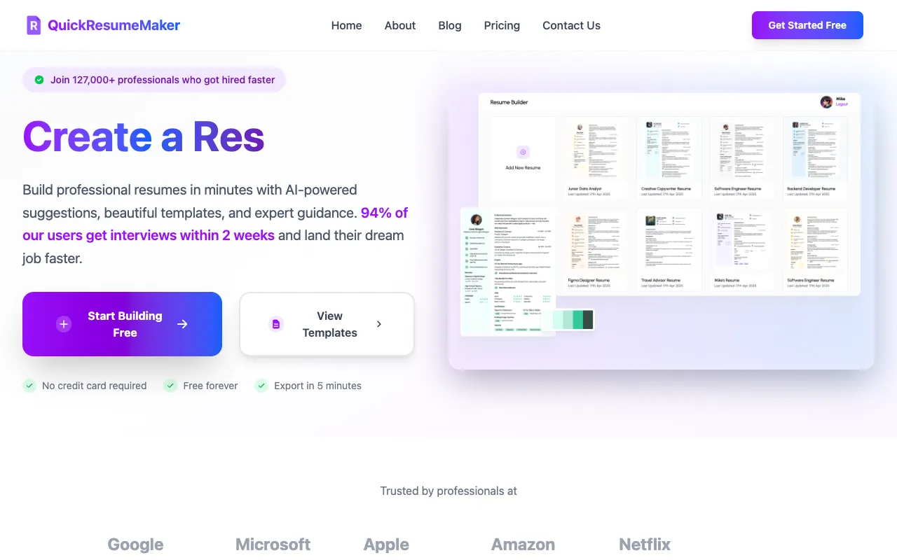 QuickResumeMaker 官网预览