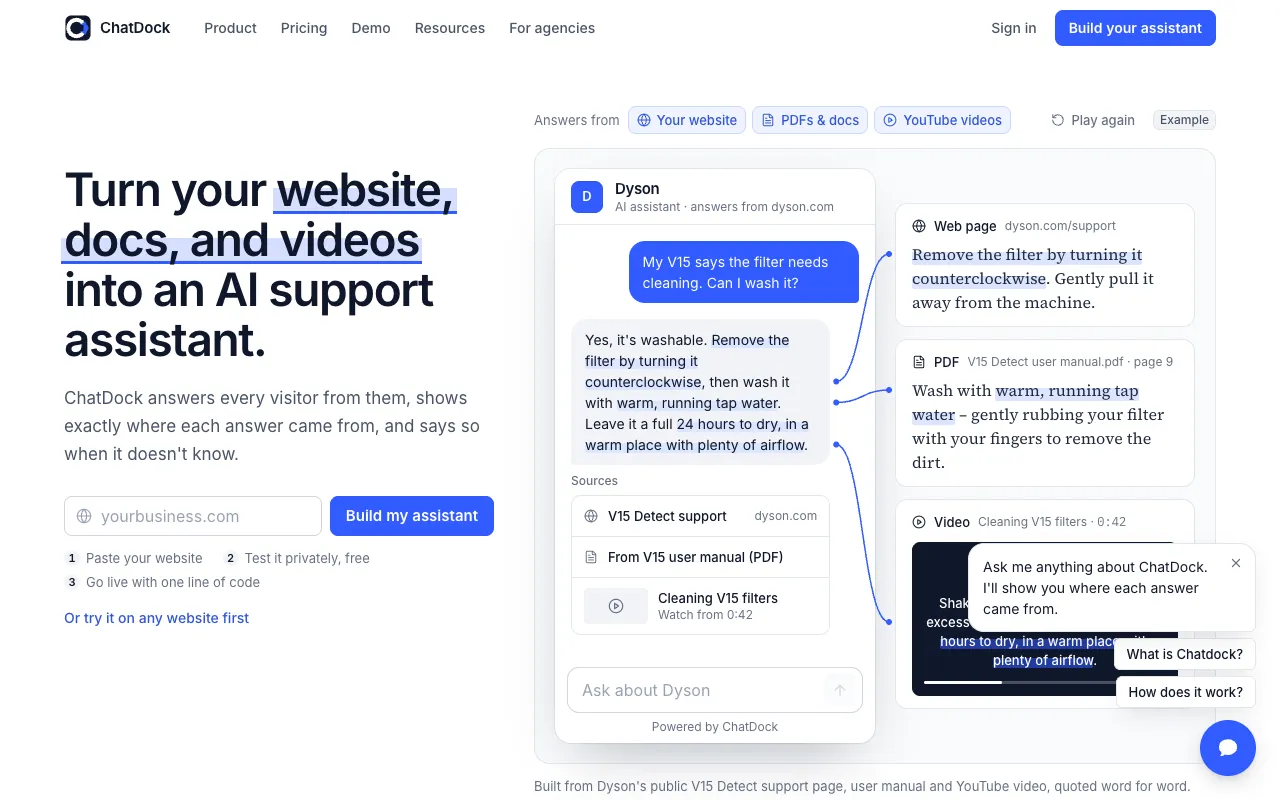 ChatDock homepage preview