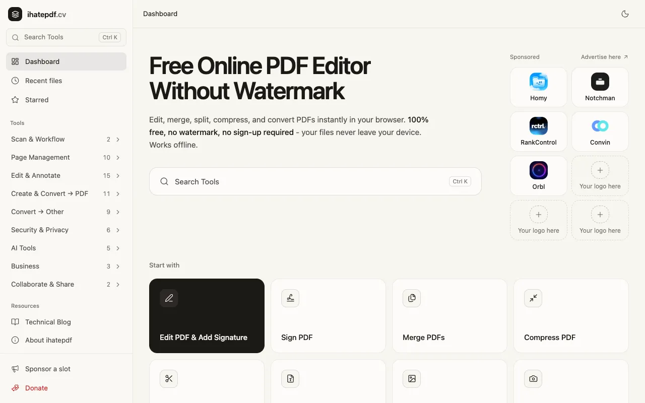 ihatepdf.cv homepage preview