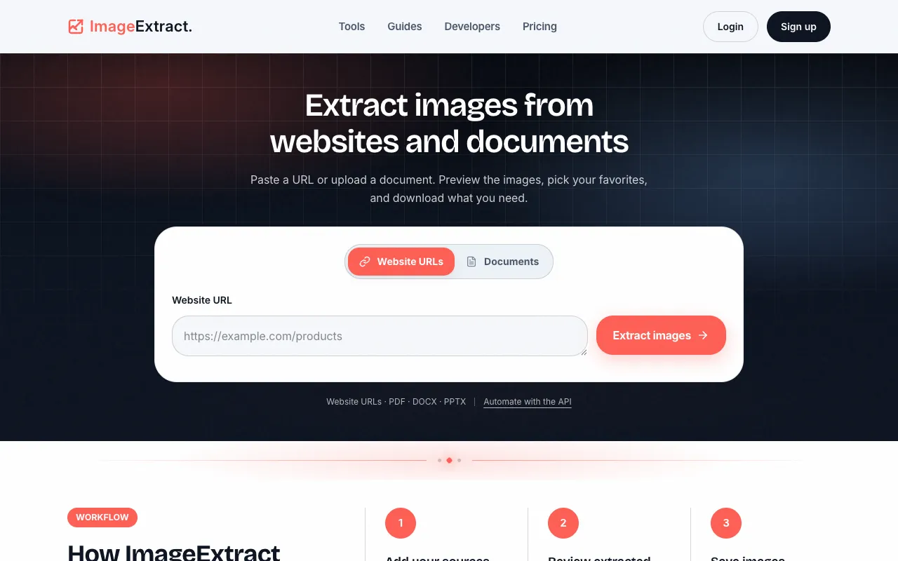 ImageExtract homepage preview