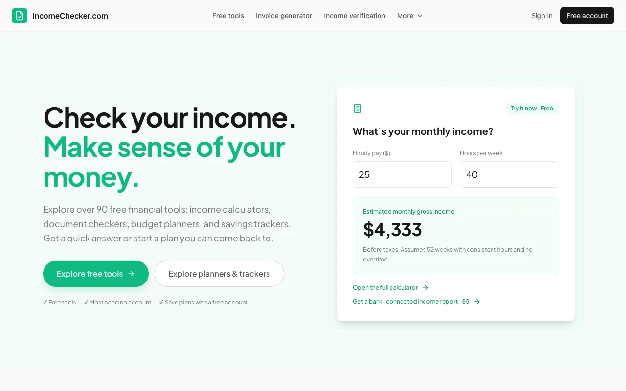 IncomeChecker homepage preview