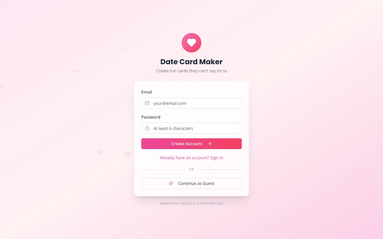 Date Card Maker homepage preview
