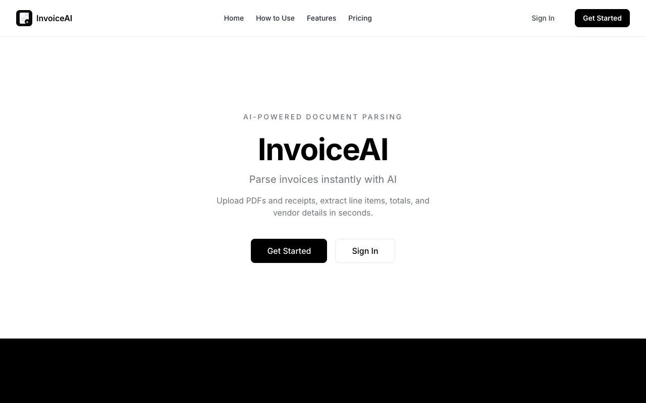 InvoiceAI homepage preview