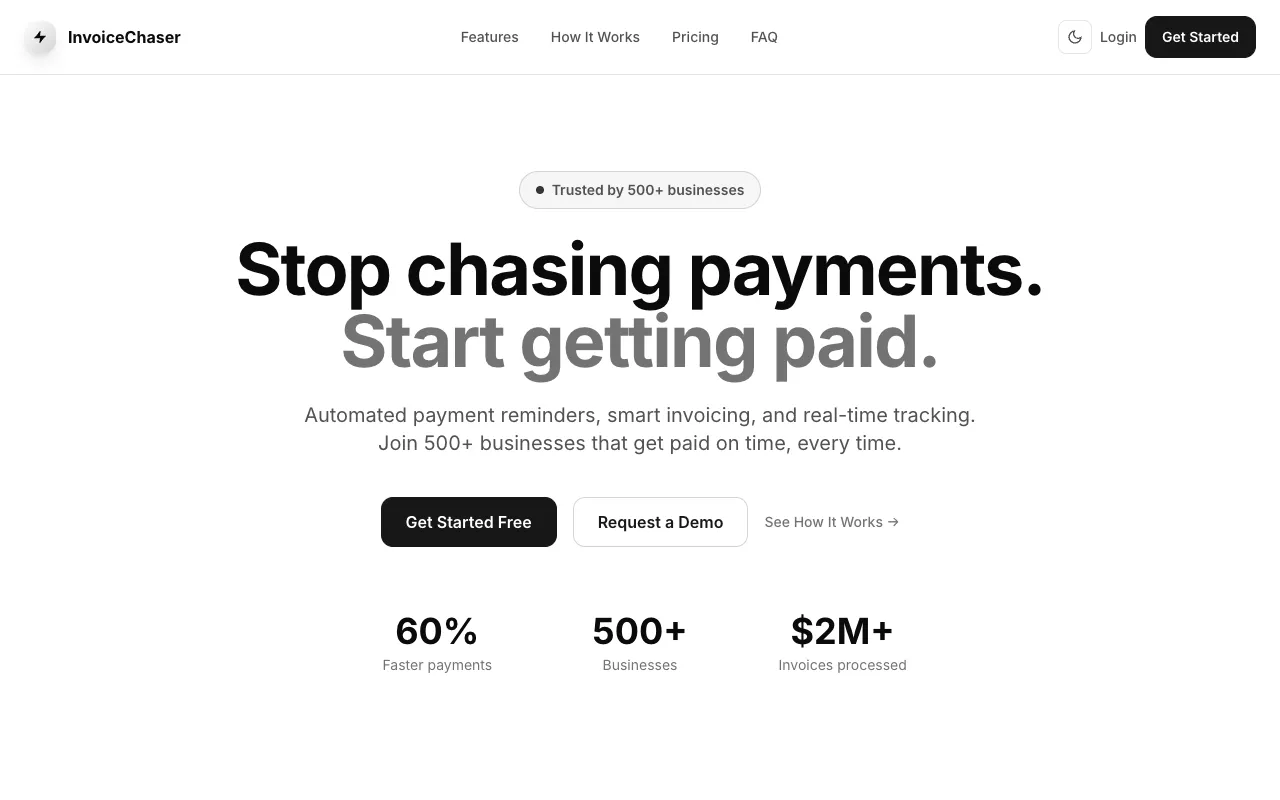 InvoiceChaser homepage preview