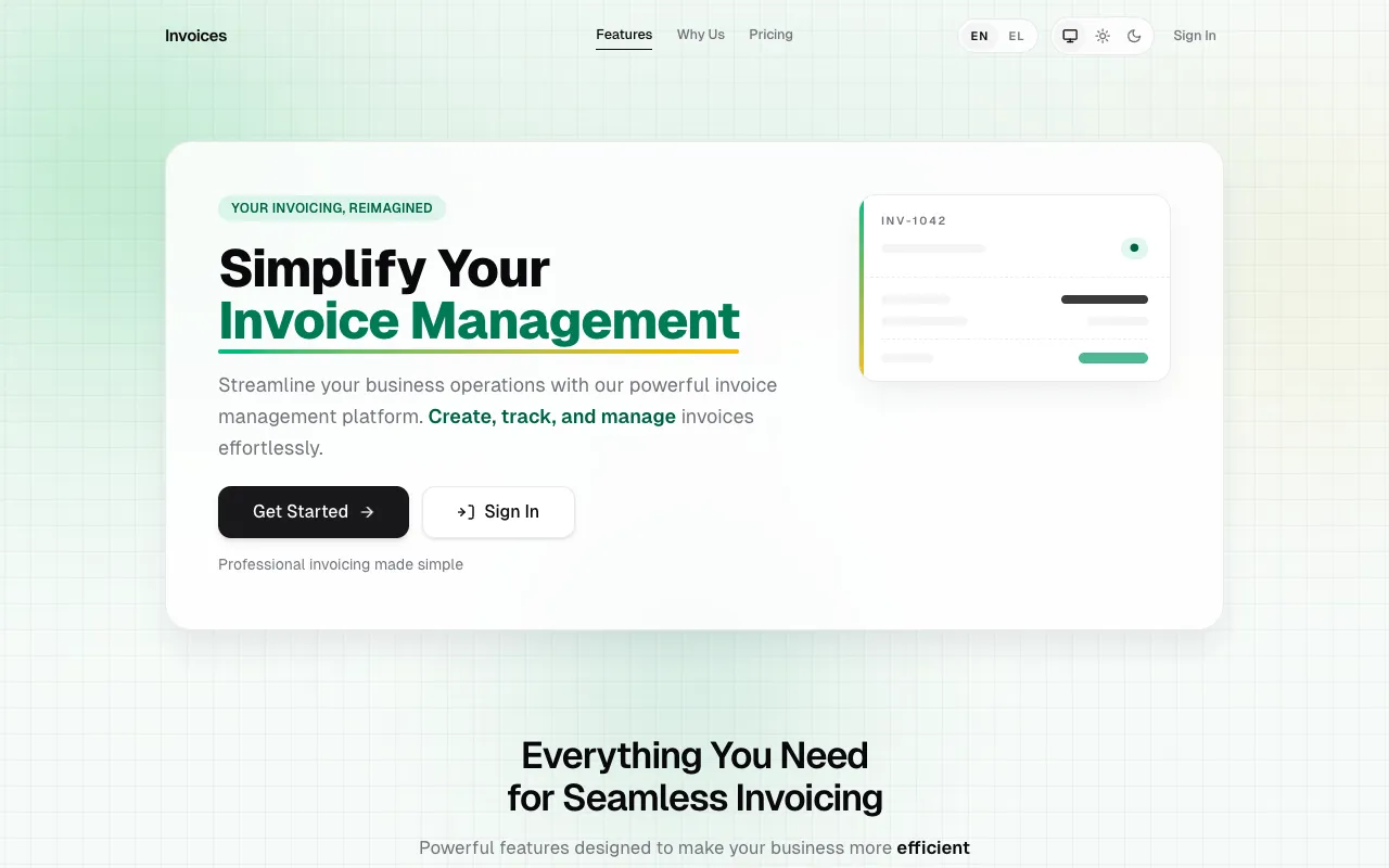Invoices homepage preview