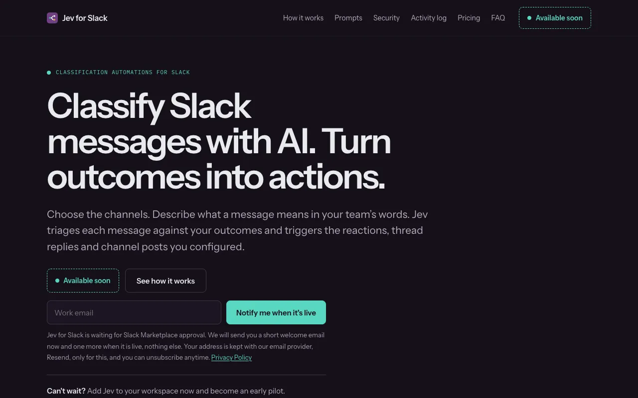 Jev for Slack 官网预览