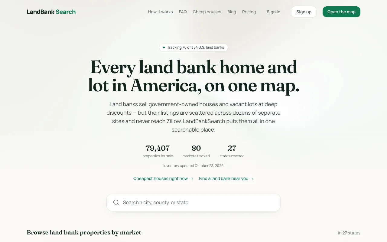 LandBankSearch homepage preview