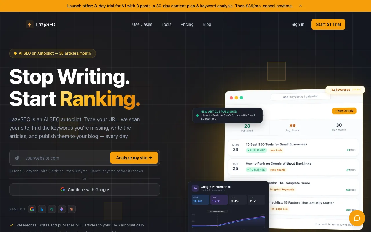 LazySEO homepage preview