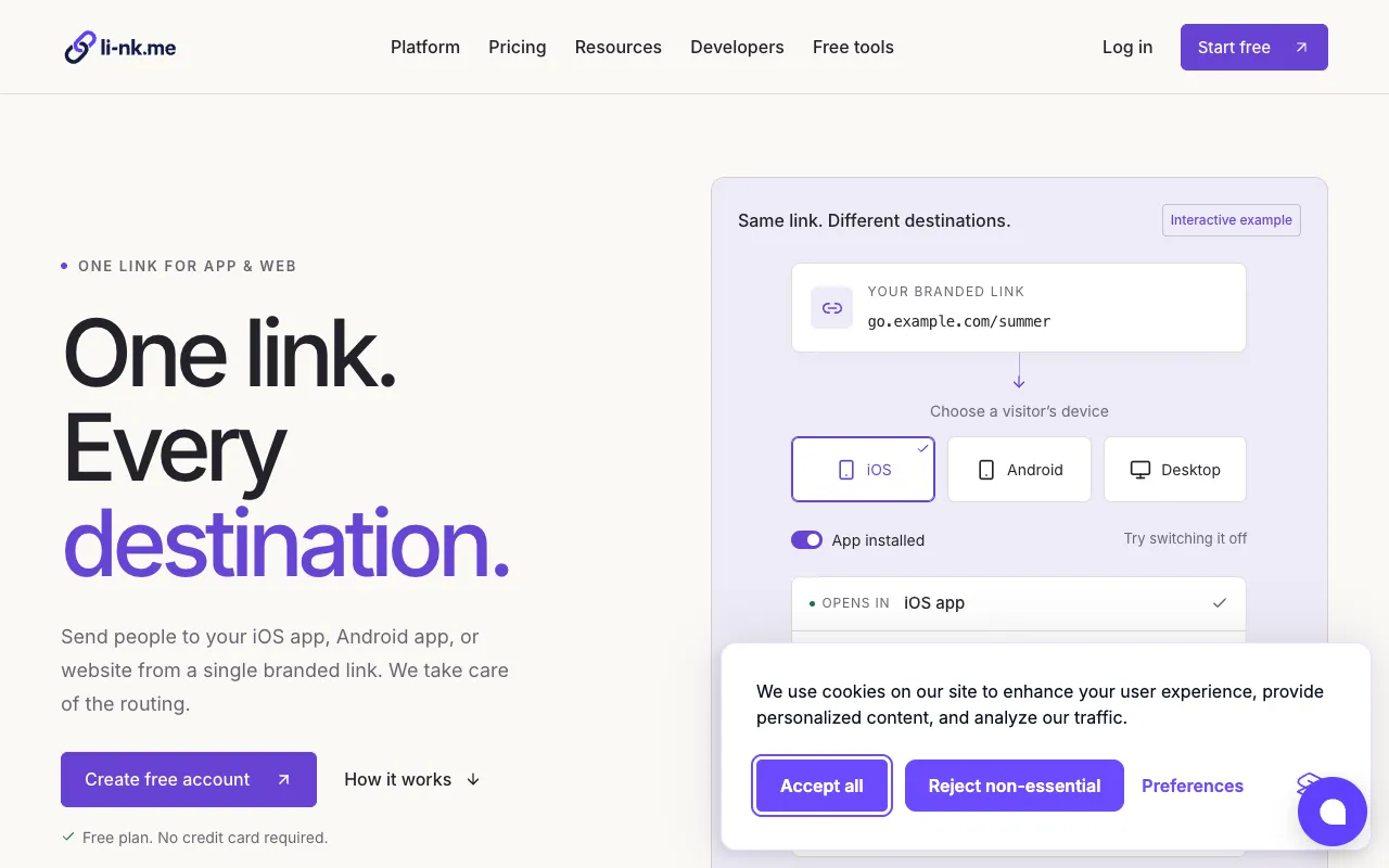 Preview of the li-nk.me website