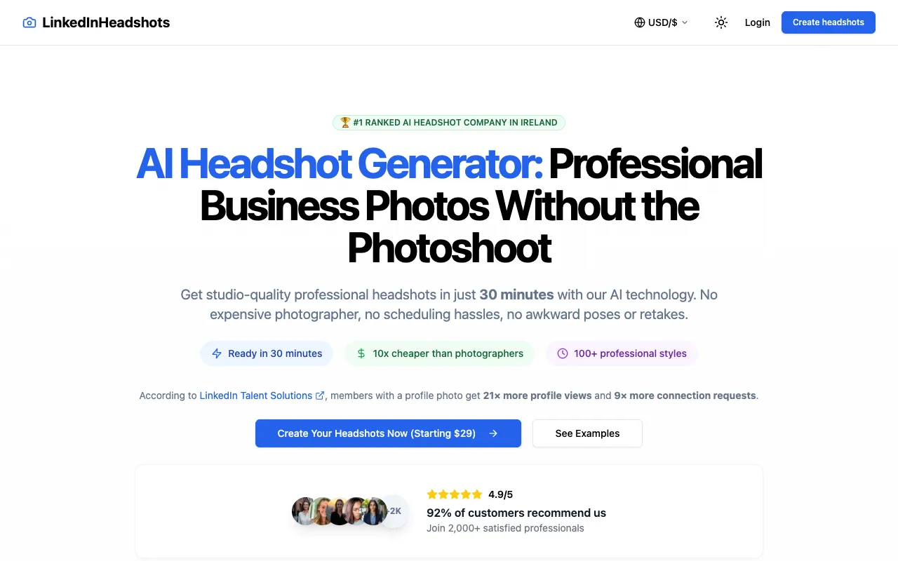 LinkedInHeadshots 官网预览